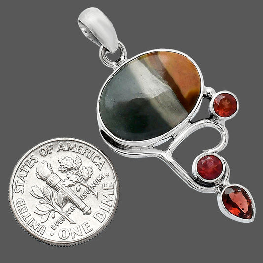 Natural Polygram Jasper & Garnet Pendant P-1293 SDP152676
