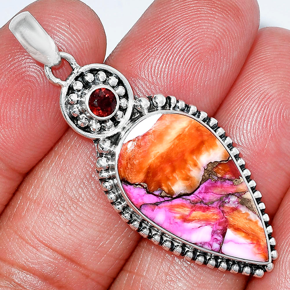 Kingman Orange Dahlia Turquoise & Garnet Pendant P-1500 SDP152824