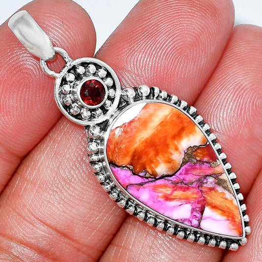 Kingman Orange Dahlia Turquoise & Garnet Pendant P-1500 SDP152824