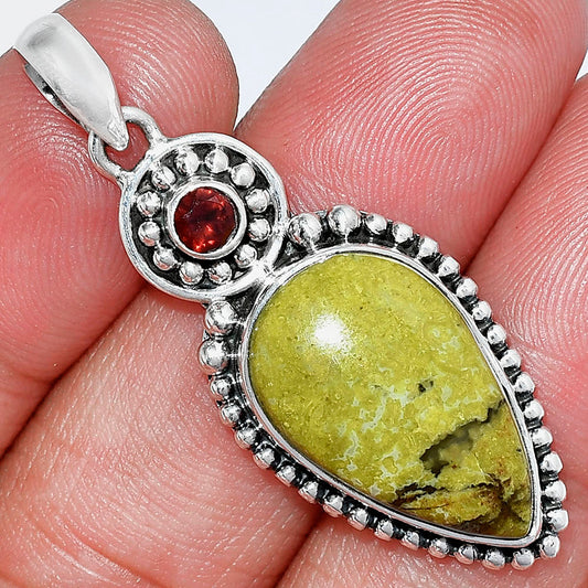 Green Opal Madagascar & Garnet Pendant P-1500 SDP152848