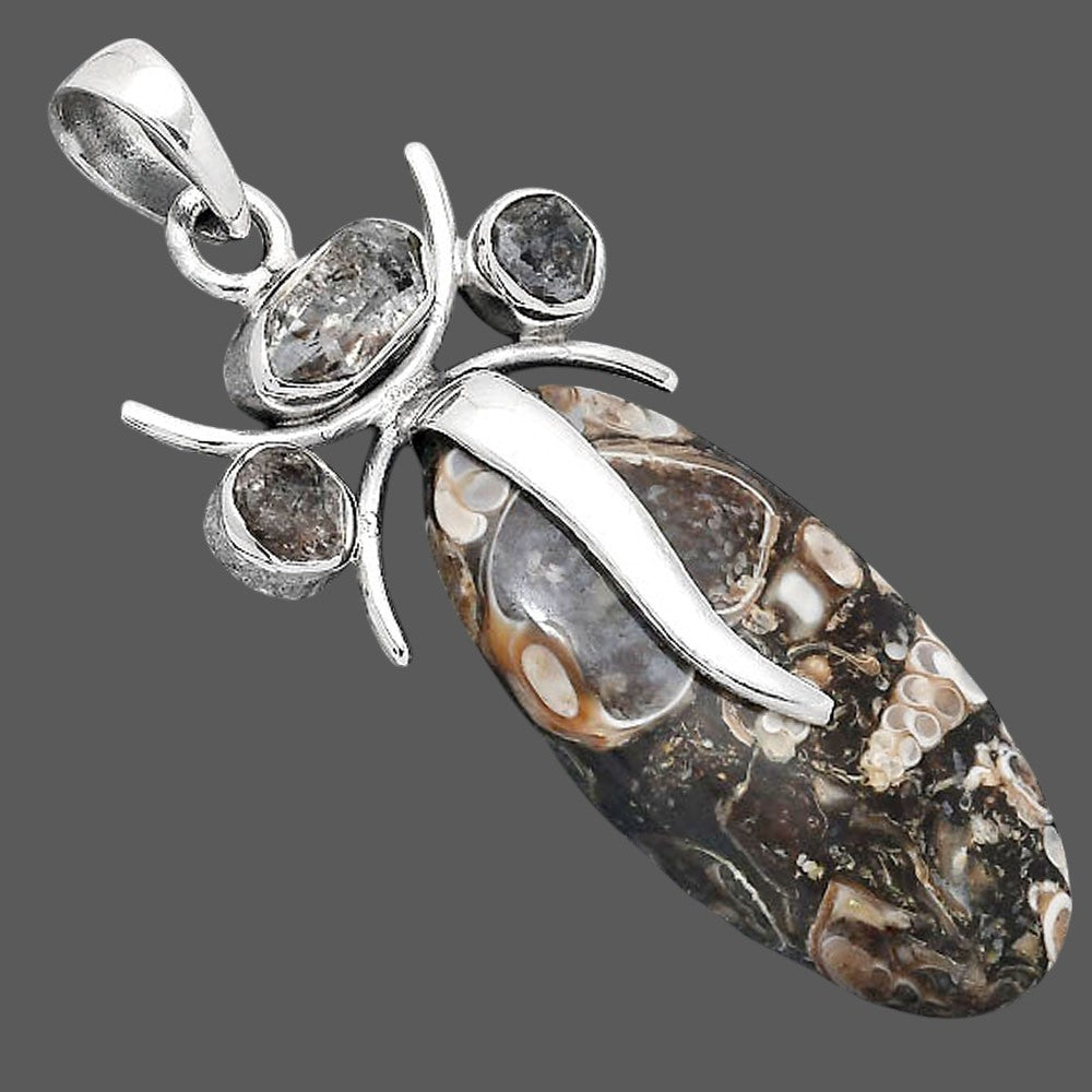 Lord Ganesha - Turtella Jasper and Herkimer Diamond Pendant P-1588 SDP155153