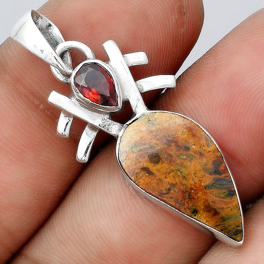 Natural Pietersite Namibia and Garnet Pendant P-1046 SDP155869