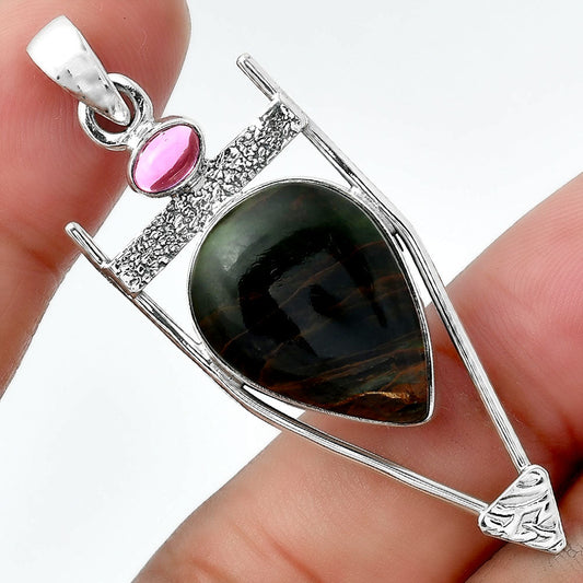 Turkish Rainforest Chrysocolla & Garnet Pendant P-1360 SDP156883