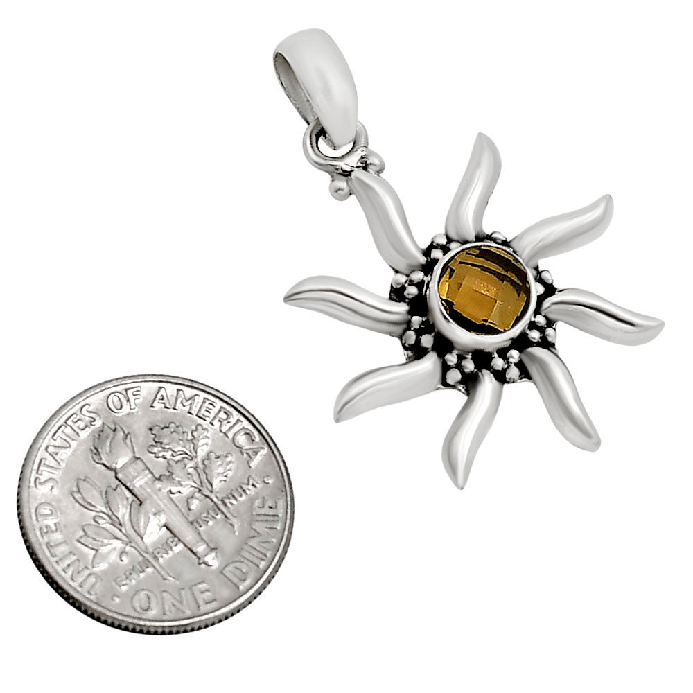Sun - Smoky Quartz Checker Pendant P-1263 SDP158726