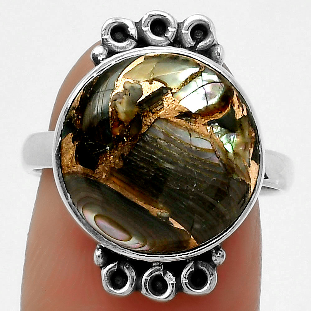 Natural Copper Abalone Shell Ring size-8 R-1106 SDR169306