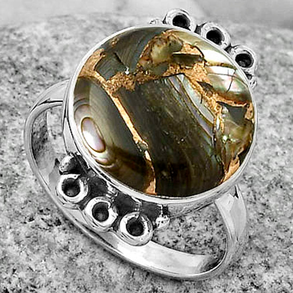 Natural Copper Abalone Shell Ring size-8 R-1106 SDR169306