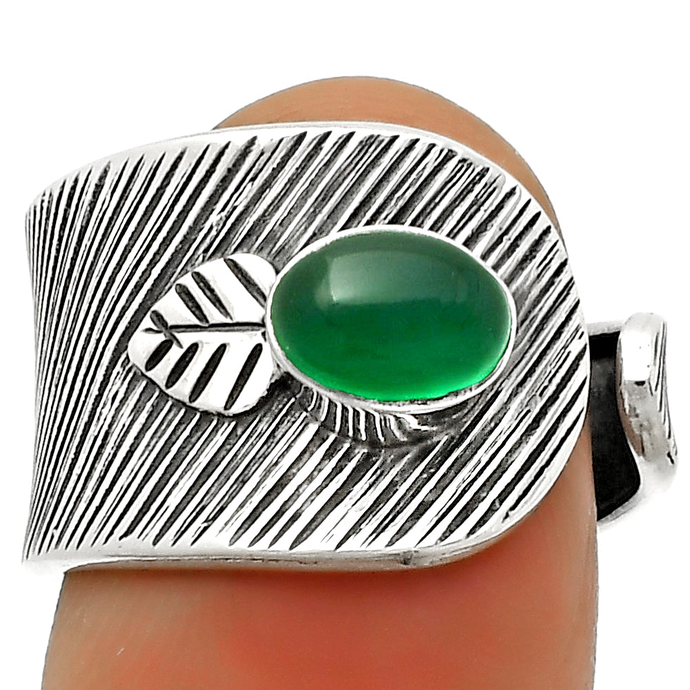Adjustable - Natural Green Onyx Ring size-7.5 R-1319 SDR170096