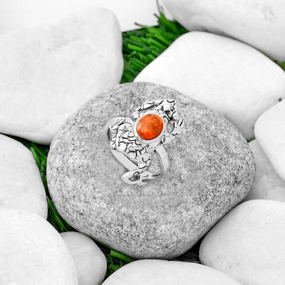 Frog - Natural Red Sponge Coral Ring size-7.5 R-1113 SDR172814