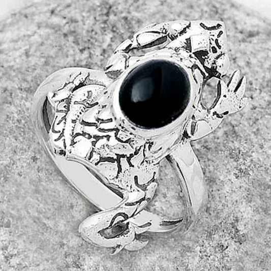 Frog - Natural Black Onyx - Brazil Ring size-7 R-1113 SDR172881