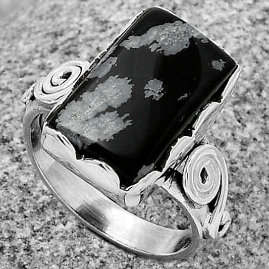 Natural Snow Flake Obsidian Ring size-7 R-1315 SDR178824