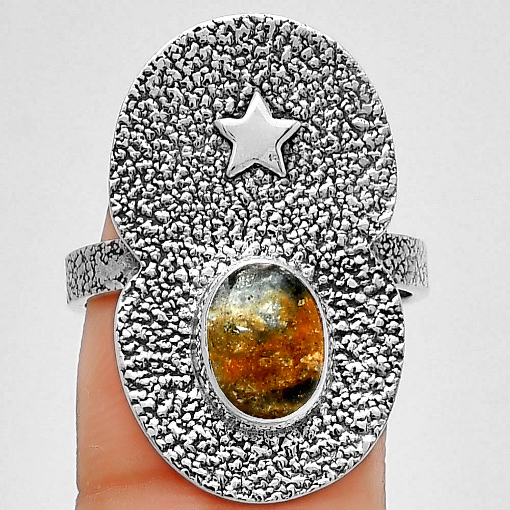 Star - Natural Indian Blanket Jasper Ring size-8 R-1290 SDR185476