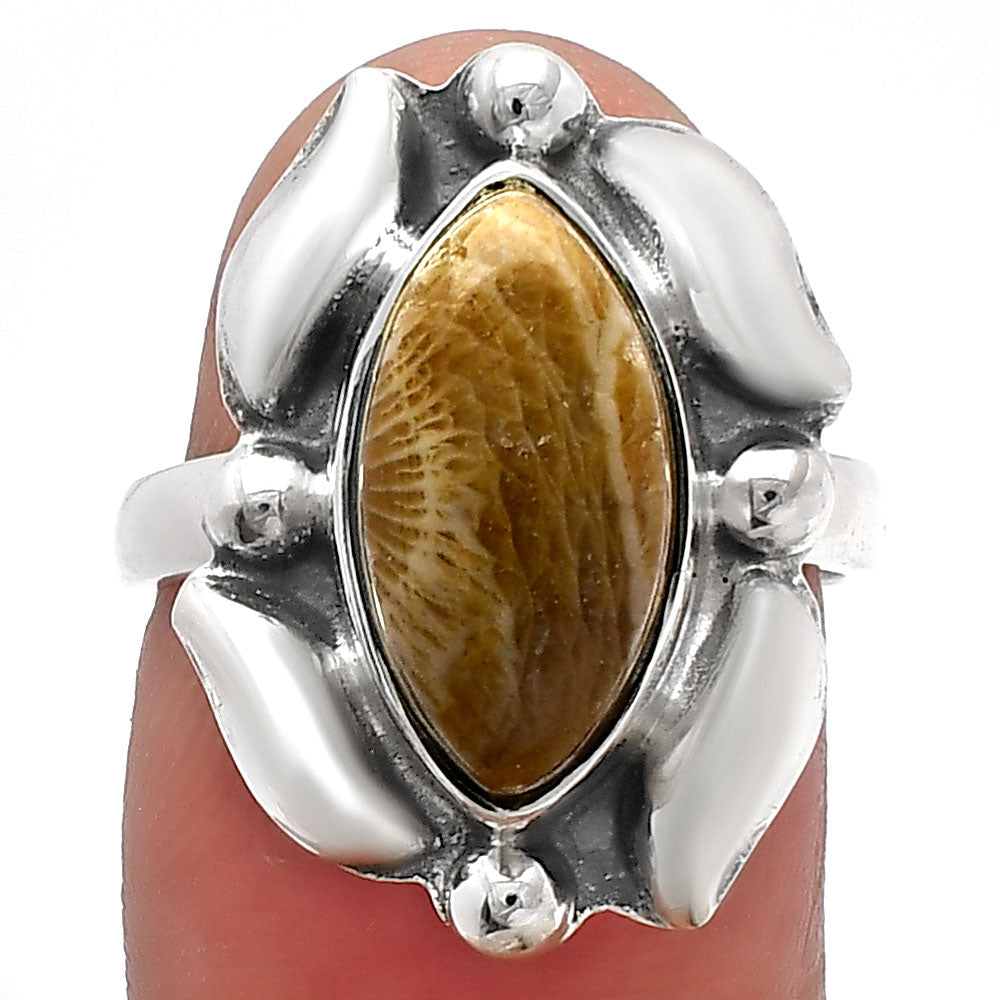 Natural Flower Fossil Coral Ring size-6.5 R-1125 SDR229552