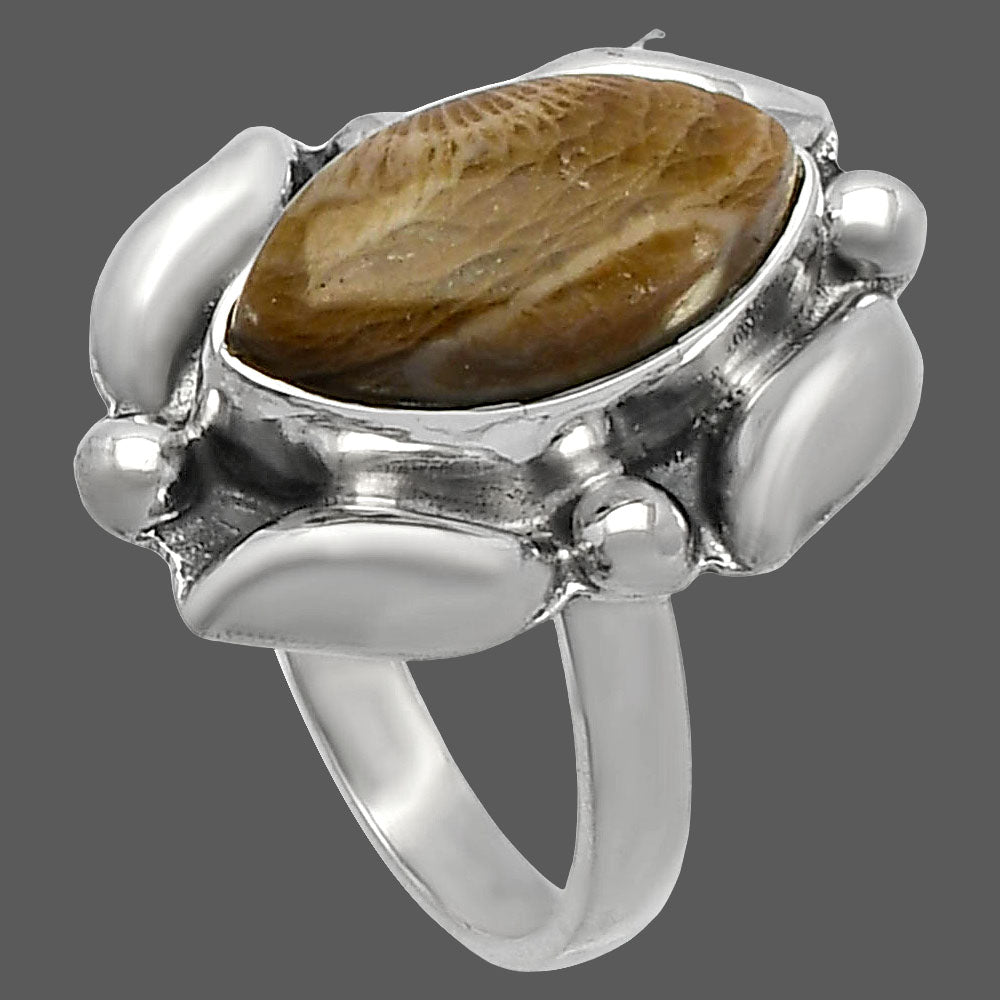 Natural Flower Fossil Coral Ring size-6.5 R-1125 SDR229552