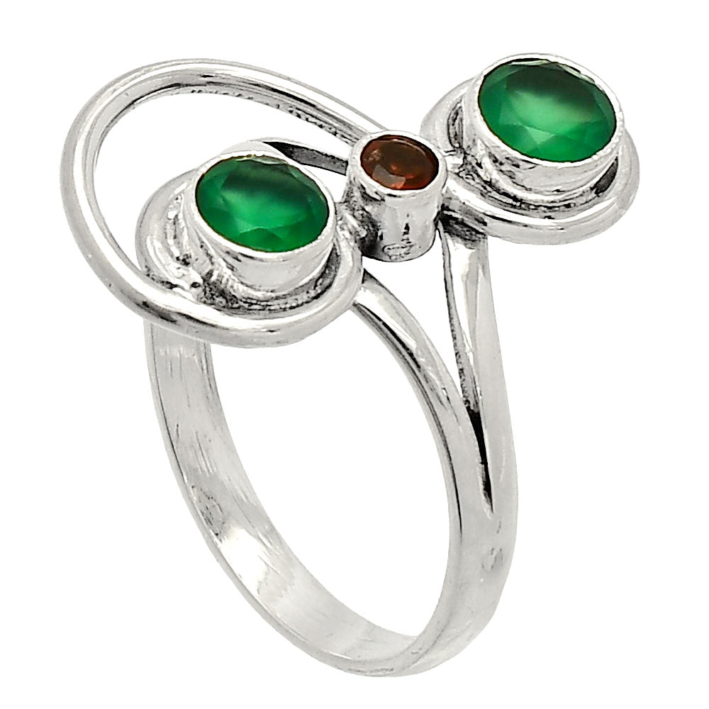 Natural Green Onyx & Garnet Ring size-9.5 R-1231 SDR233289
