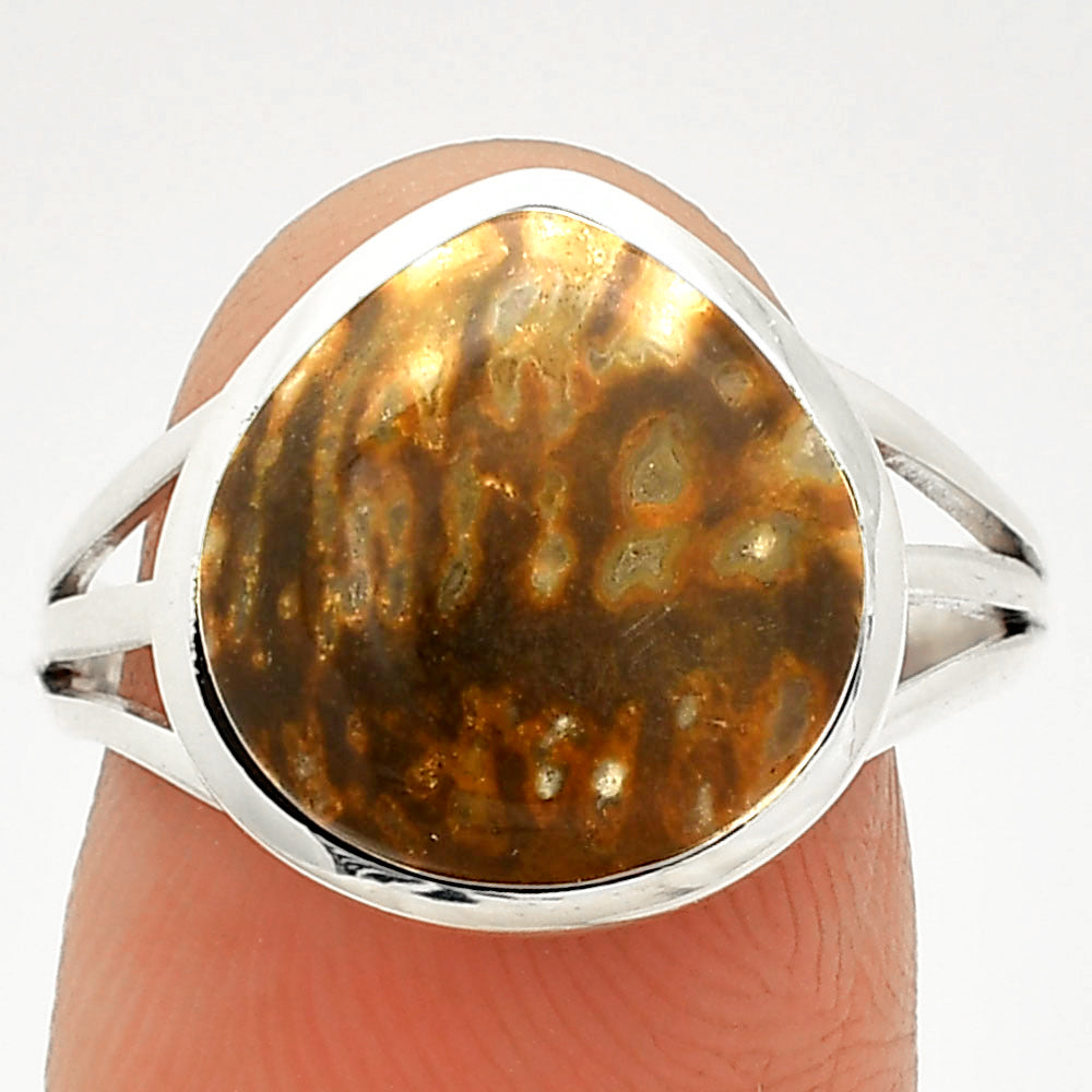 Natural Palm Root Fossil Agate Ring size-9 R-1006 SDR234717