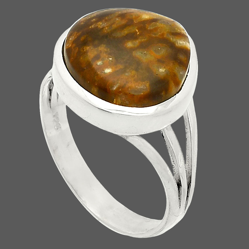 Natural Palm Root Fossil Agate Ring size-9 R-1006 SDR234717