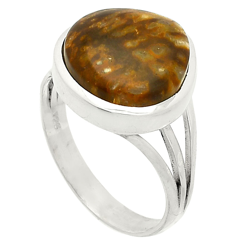 Natural Palm Root Fossil Agate Ring size-9 R-1006 SDR234717