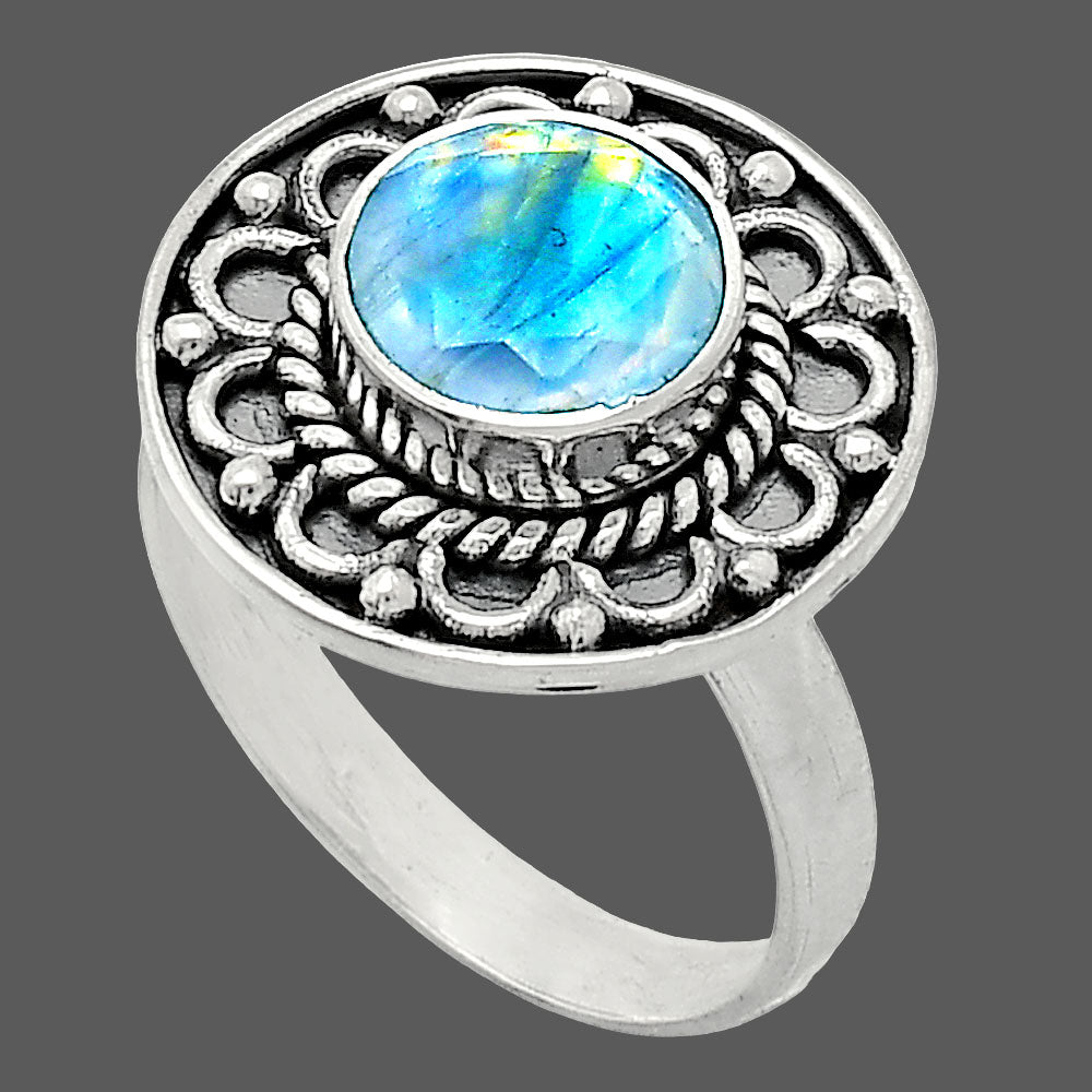 Faceted Rainbow Moonstone - India Ring size-7.5 R-1256 SDR243157