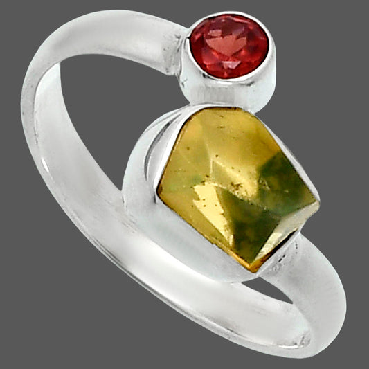 Ethiopian Opal Rough & Garnet Ring size-8 R-1205 SDR244597