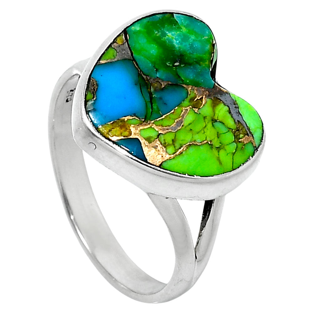Heart Blue Turquoise In Green Mohave - USA Ring size-10 R-1073 SDR248932