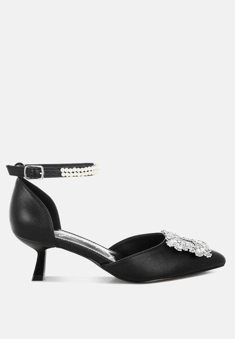 Onkana Diamante Brooch Kitten Heel Sandals