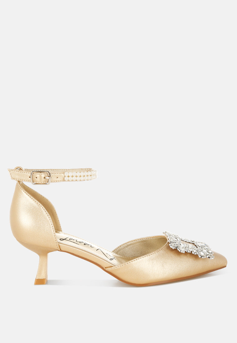 Onkana Diamante Brooch Kitten Heel Sandals