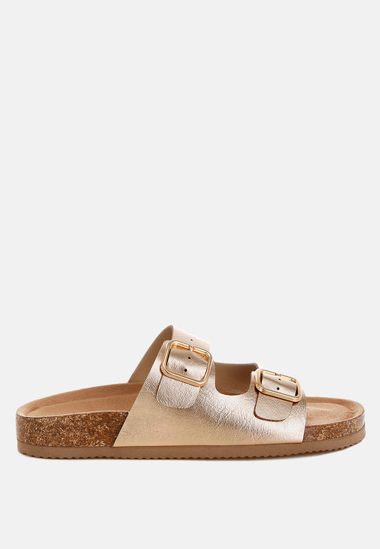 Parla Metallic Double Buckle Sandals