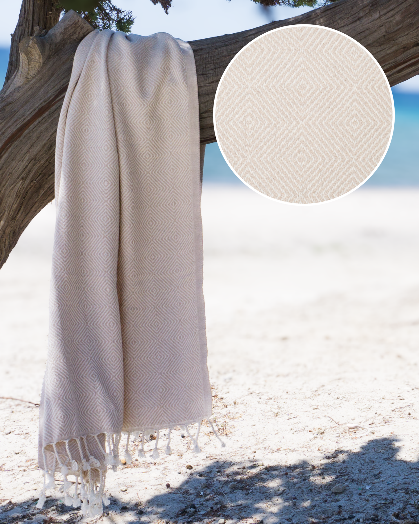 CRYSTAL Beach Towel, Turkish Hammam Towel, Spa & Sauna Towel - Beige