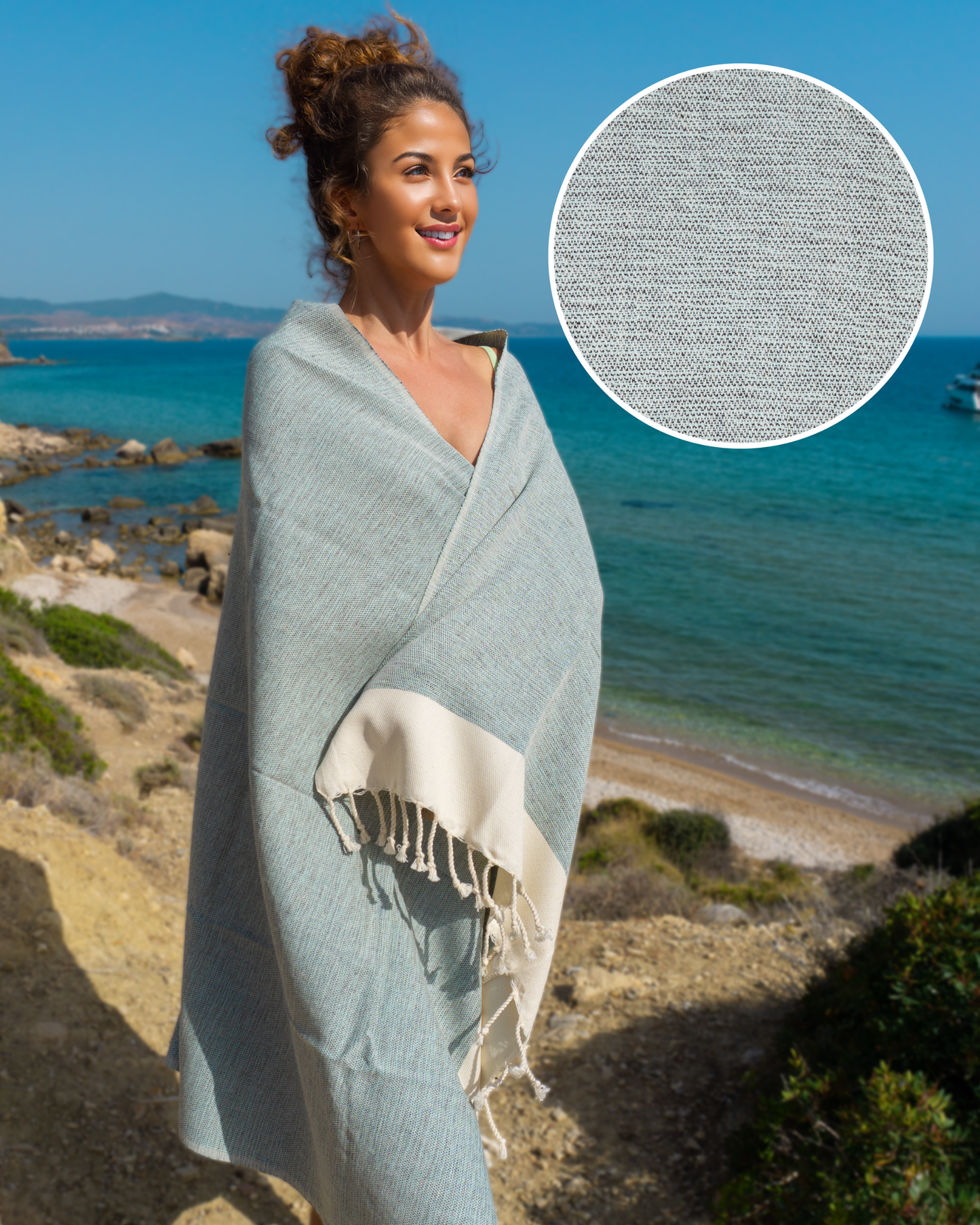 MANOLIA Beach Towel, Turkish Bath Hammam Towel, Spa & Sauna Towel - Turquoise