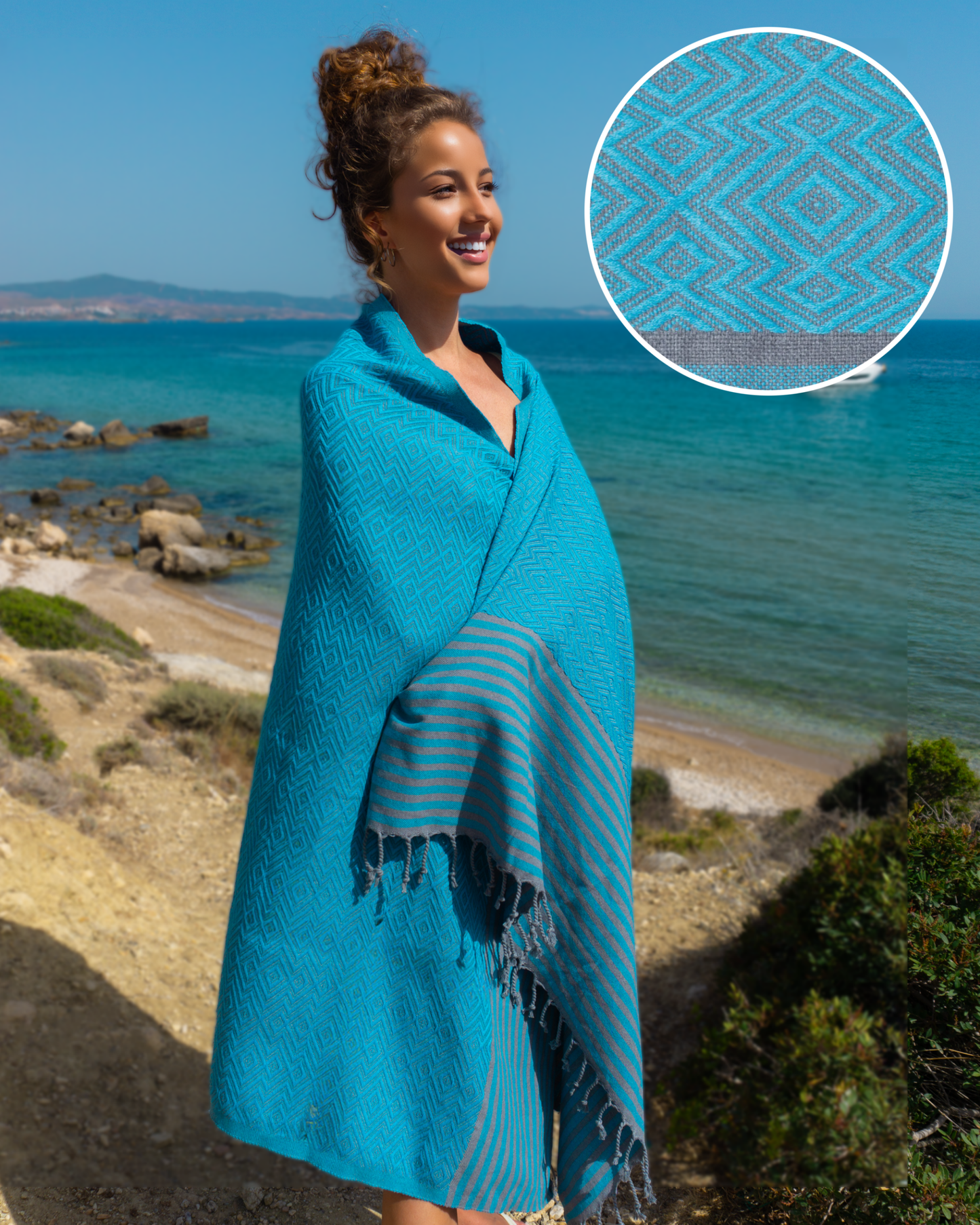 SAHARA Hammam Beach Towel, Spa Sauna Towel - Turquoise