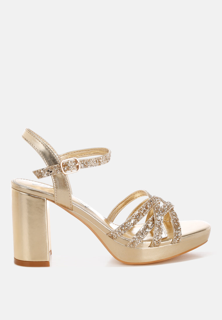 Sparks Fly Glitter Strappy Block Sandals
