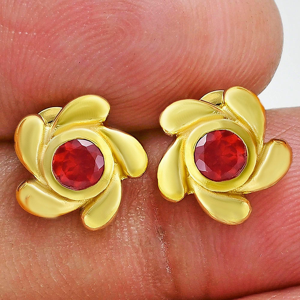18K Gold Plated Flower Stud Earrings with Center Colorful Gemstone TGE1001 EM-1260