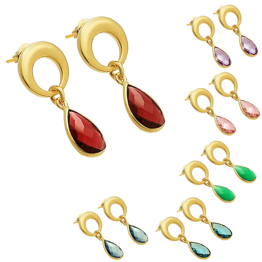 Modern Circle Teardrop Colorful Gemstone Earrings in 18K Gold Plated TGE1024 EM-1259