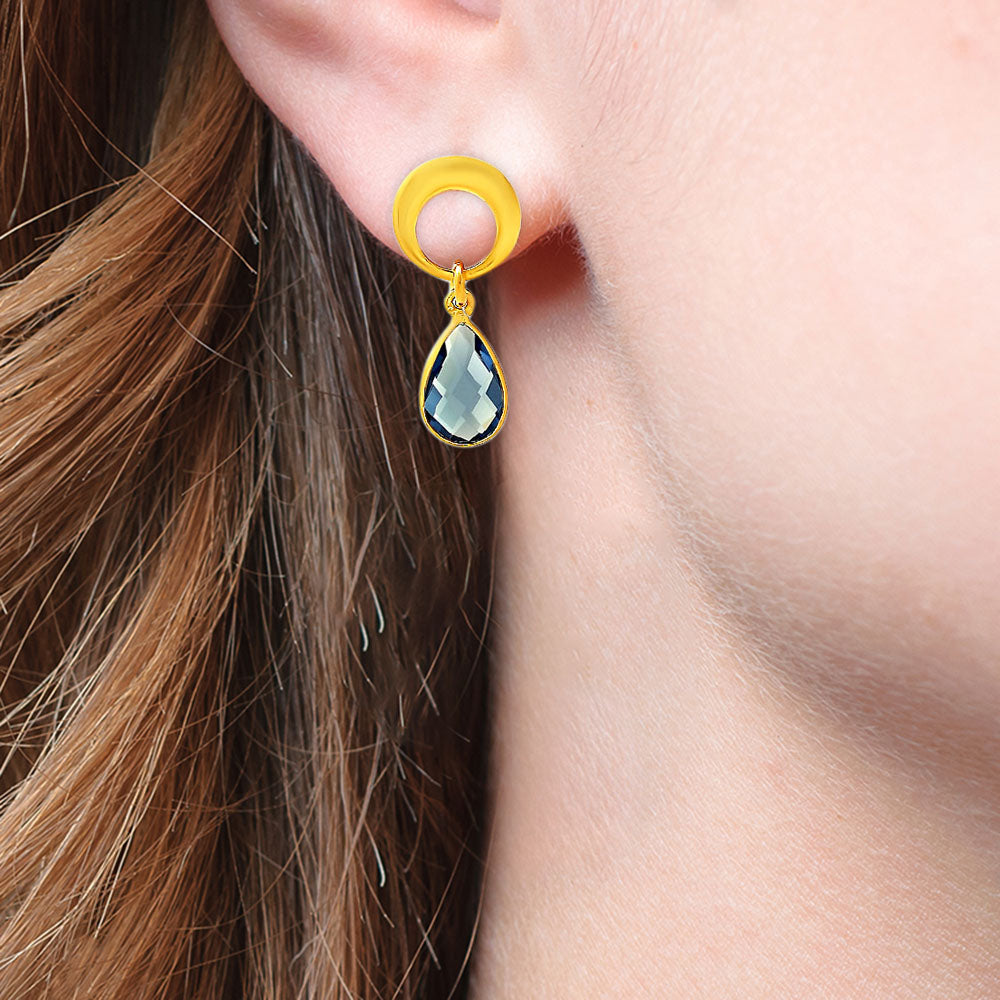Modern Circle Teardrop Colorful Gemstone Earrings in 18K Gold Plated TGE1024 EM-1259