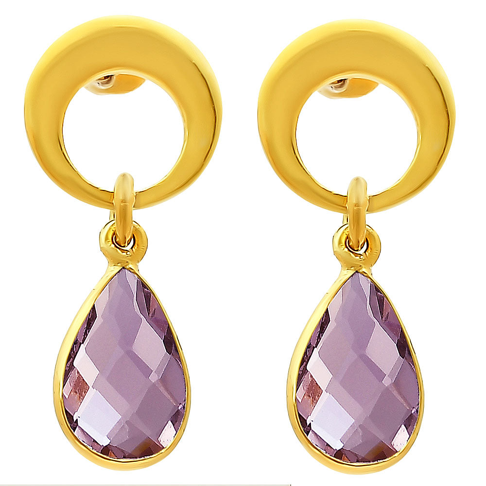 Modern Circle Teardrop Colorful Gemstone Earrings in 18K Gold Plated TGE1024 EM-1259