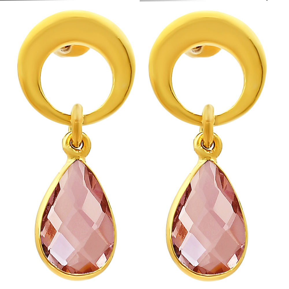 Modern Circle Teardrop Colorful Gemstone Earrings in 18K Gold Plated TGE1024 EM-1259