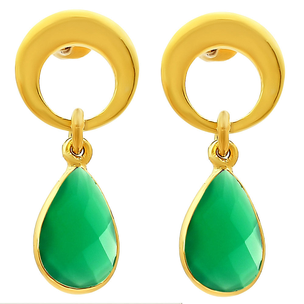 Modern Circle Teardrop Colorful Gemstone Earrings in 18K Gold Plated TGE1024 EM-1259