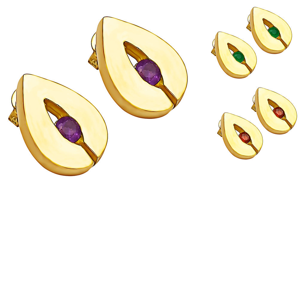 18K Gold Plated Teardrop Gemstone Stud Earrings for Women, Modern TGE1029 EM-1282