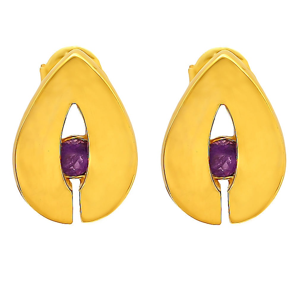 18K Gold Plated Teardrop Gemstone Stud Earrings for Women, Modern TGE1029 EM-1282