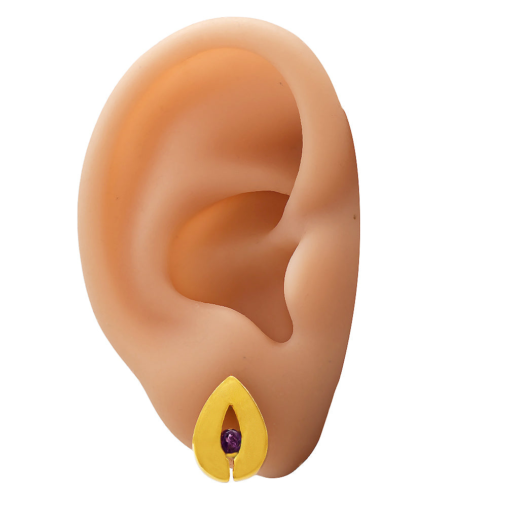 18K Gold Plated Teardrop Gemstone Stud Earrings for Women, Modern TGE1029 EM-1282