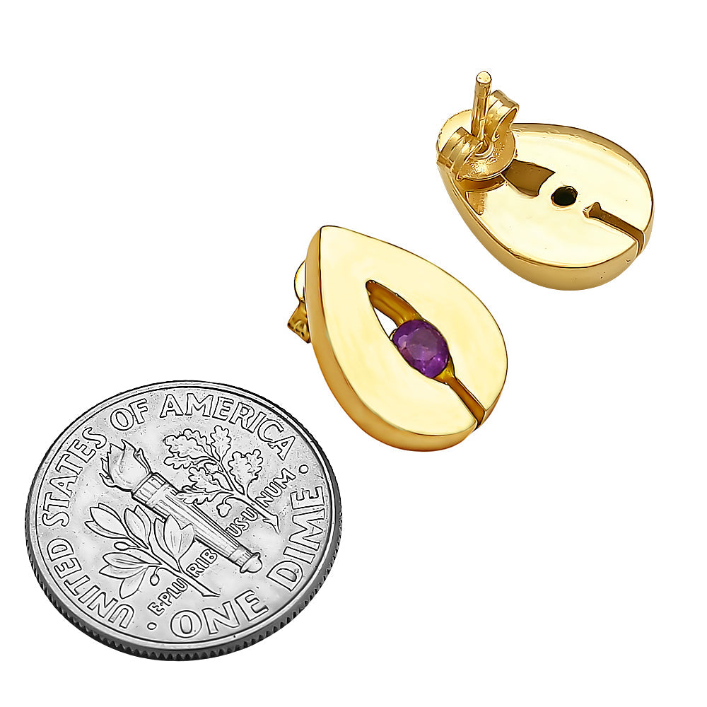 18K Gold Plated Teardrop Gemstone Stud Earrings for Women, Modern TGE1029 EM-1282