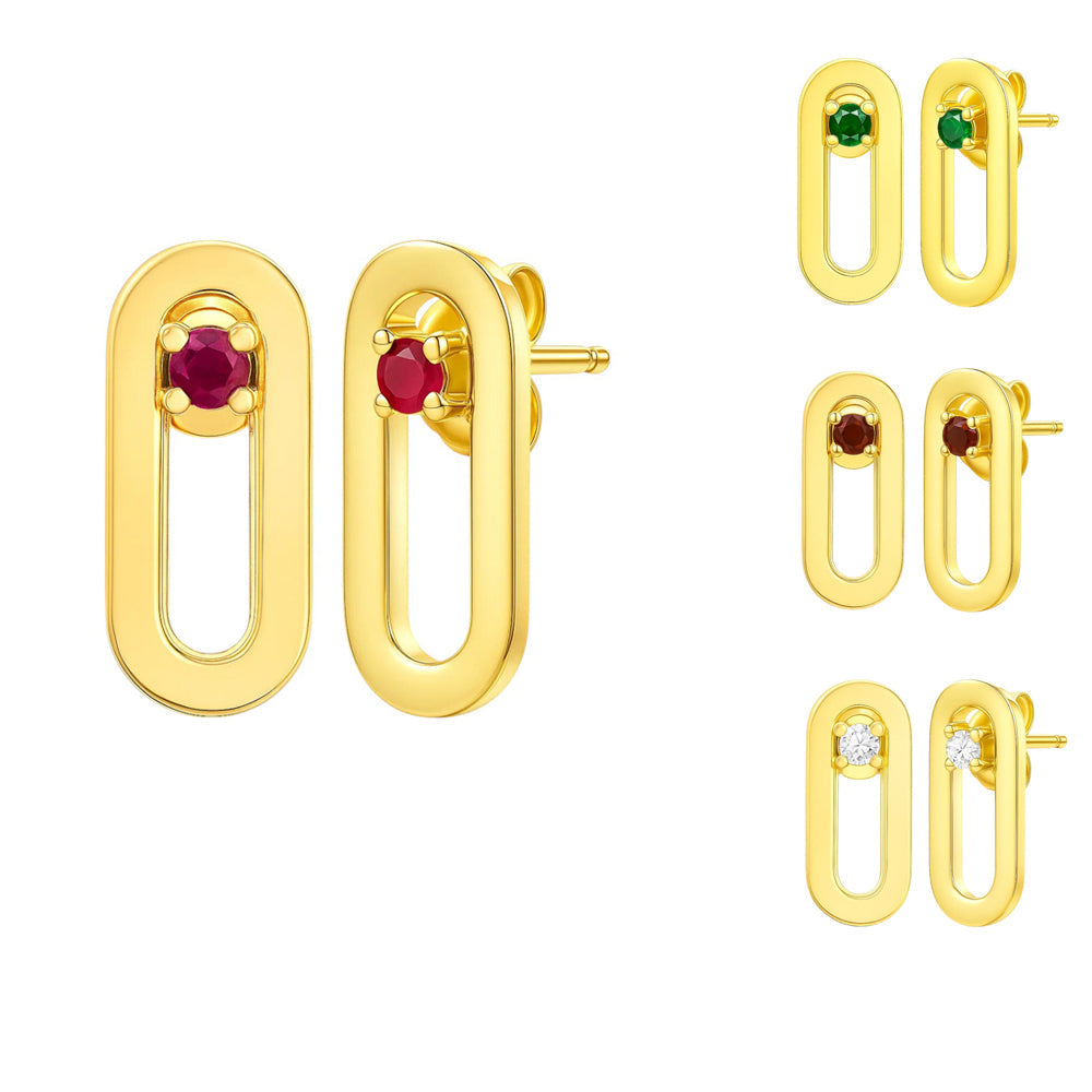 18K Gold Plated Jewelry Oval Gemstone Studs, Minimalist Everyday TGE1041 EM-1296