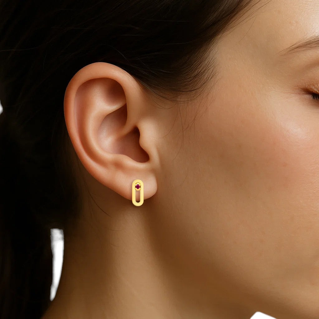 18K Gold Plated Jewelry Oval Gemstone Studs, Minimalist Everyday TGE1041 EM-1296