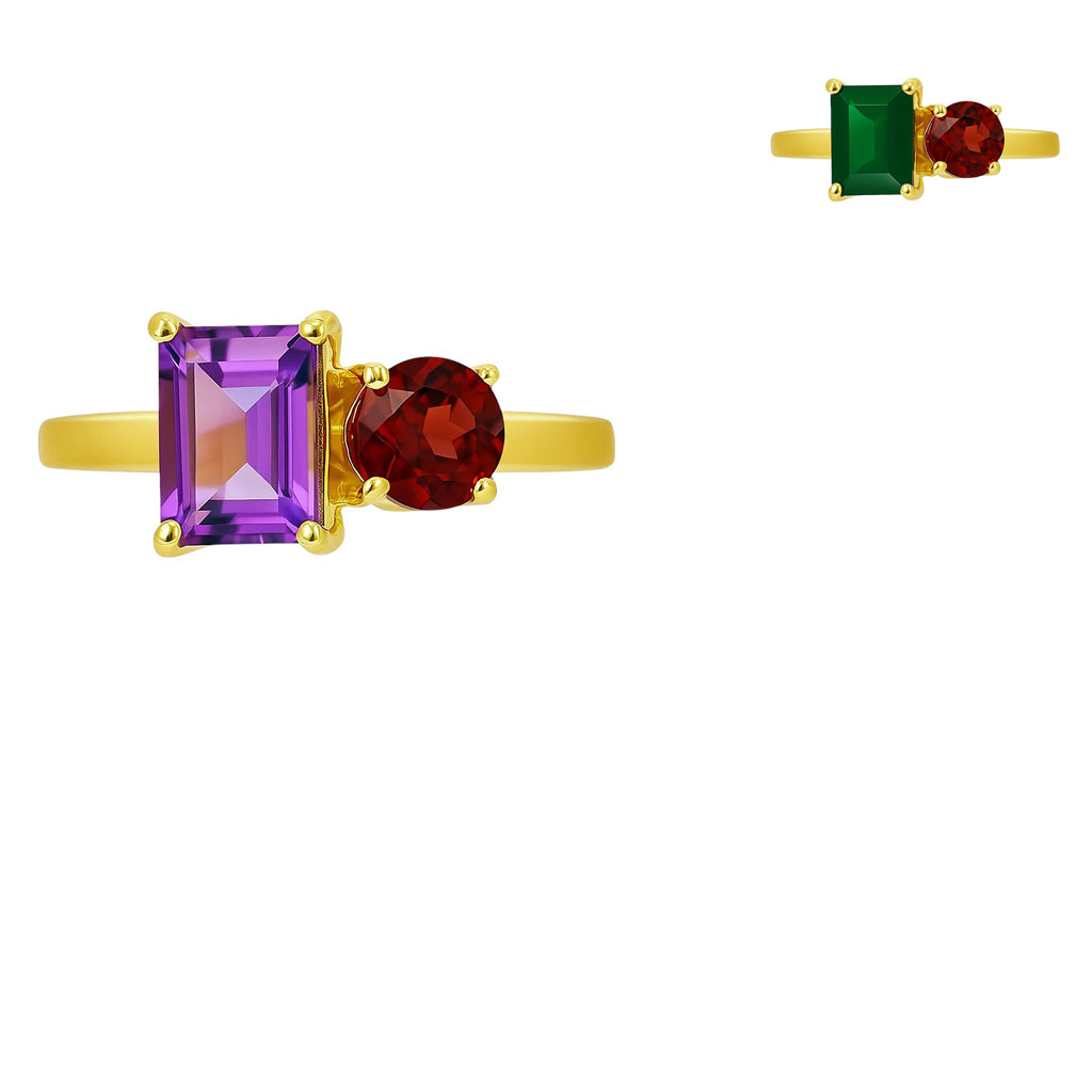 18K Gold Plated Asymmetric Two Stone Ring – Chic Statement Jewelry TGR1051 RM-1778