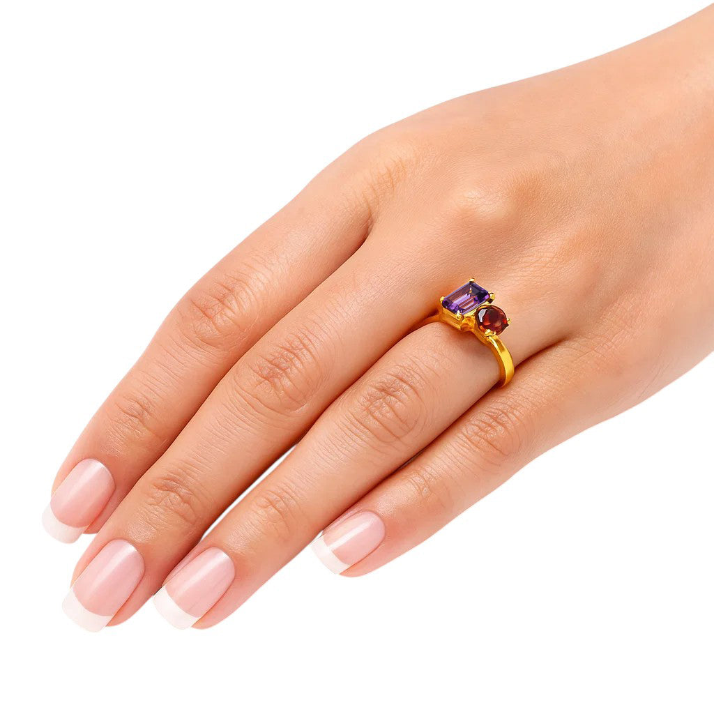 18K Gold Plated Asymmetric Two Stone Ring – Chic Statement Jewelry TGR1051 RM-1778