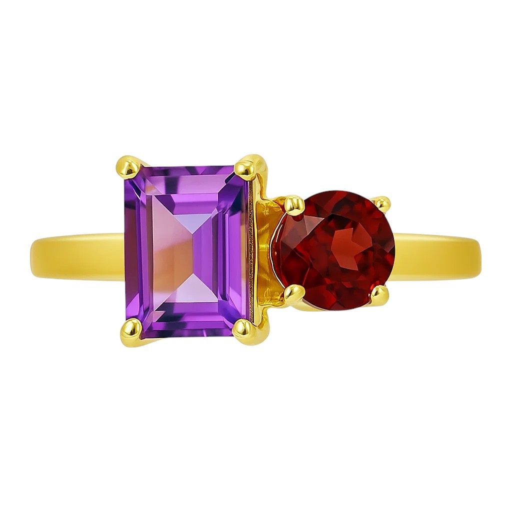 18K Gold Plated Asymmetric Two Stone Ring – Chic Statement Jewelry TGR1051 RM-1778