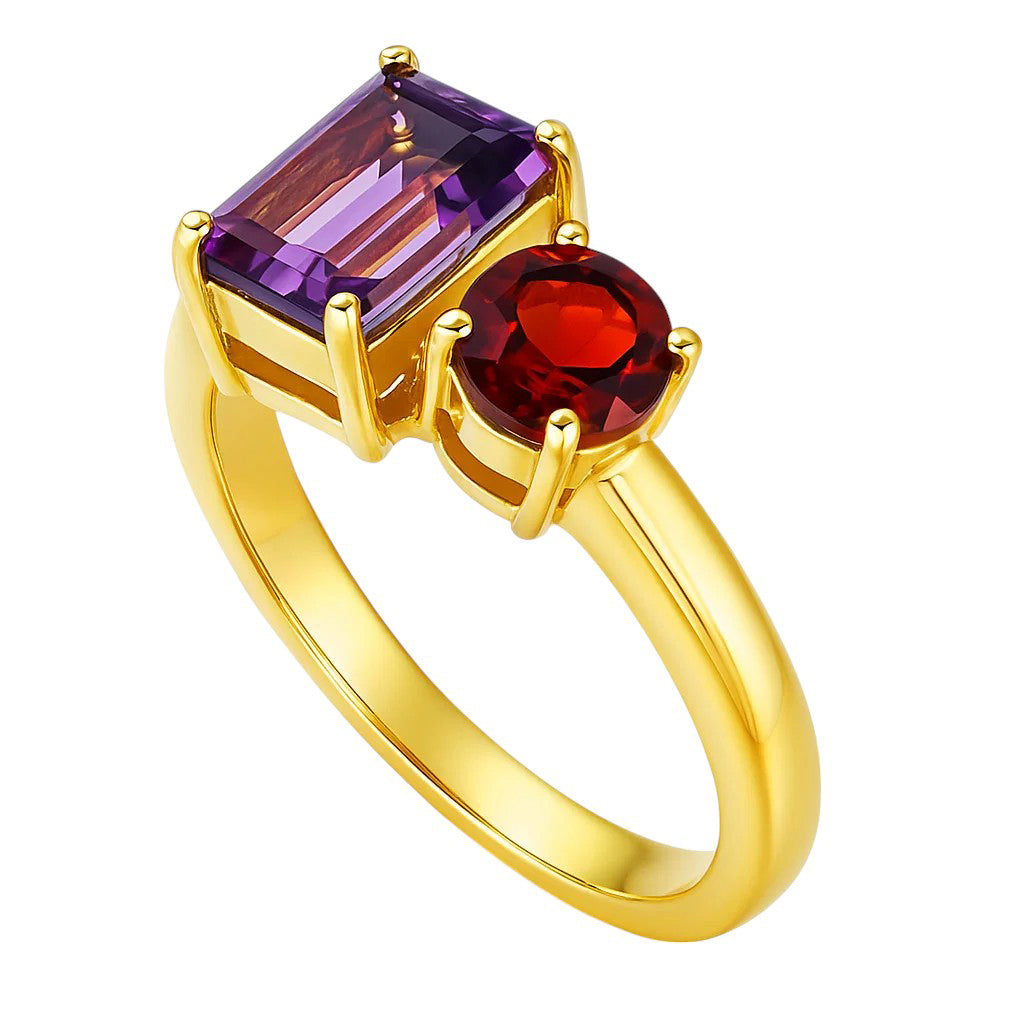 18K Gold Plated Asymmetric Two Stone Ring – Chic Statement Jewelry TGR1051 RM-1778