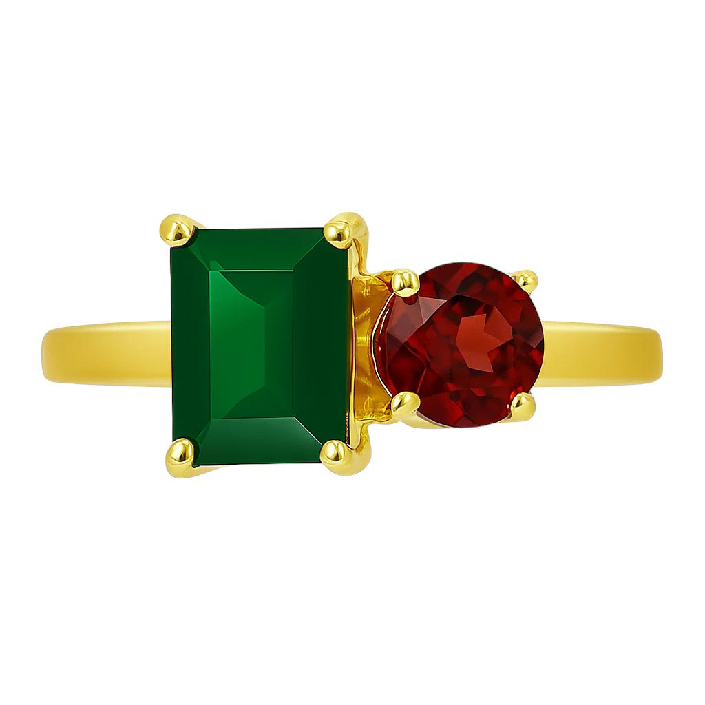 18K Gold Plated Asymmetric Two Stone Ring – Chic Statement Jewelry TGR1051 RM-1778