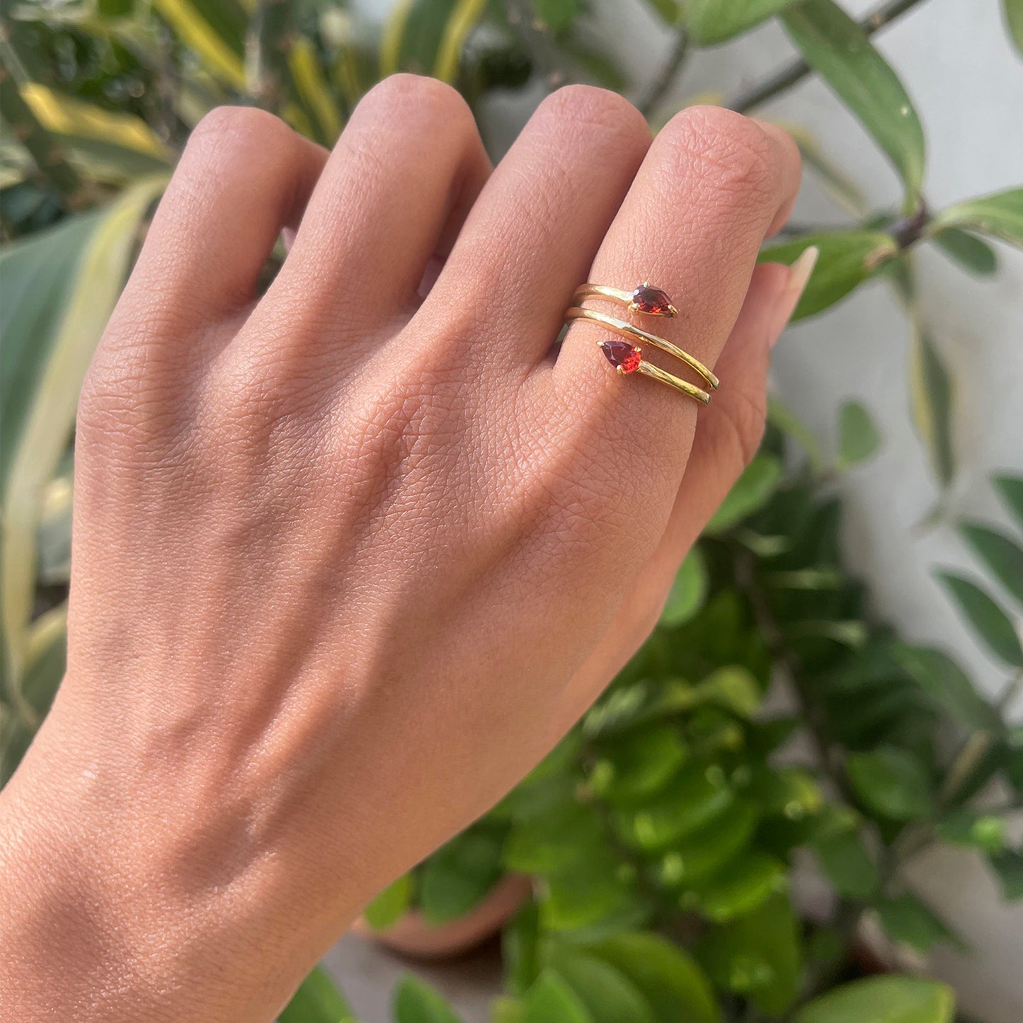 18K Gold Plated Double Pear Wrap Ring – Dainty Gemstone Adjustable TGR1058 RM-1781