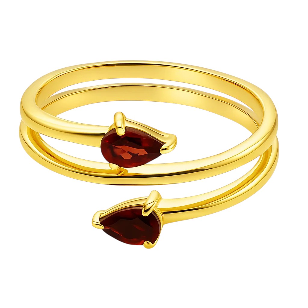 18K Gold Plated Double Pear Wrap Ring – Dainty Gemstone Adjustable TGR1058 RM-1781